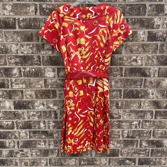 VTG Teri Jon Rickie Freeman Sz 6 Floral Hawaiian Collared Dress Abstract Artsy - Picture 4 of 7